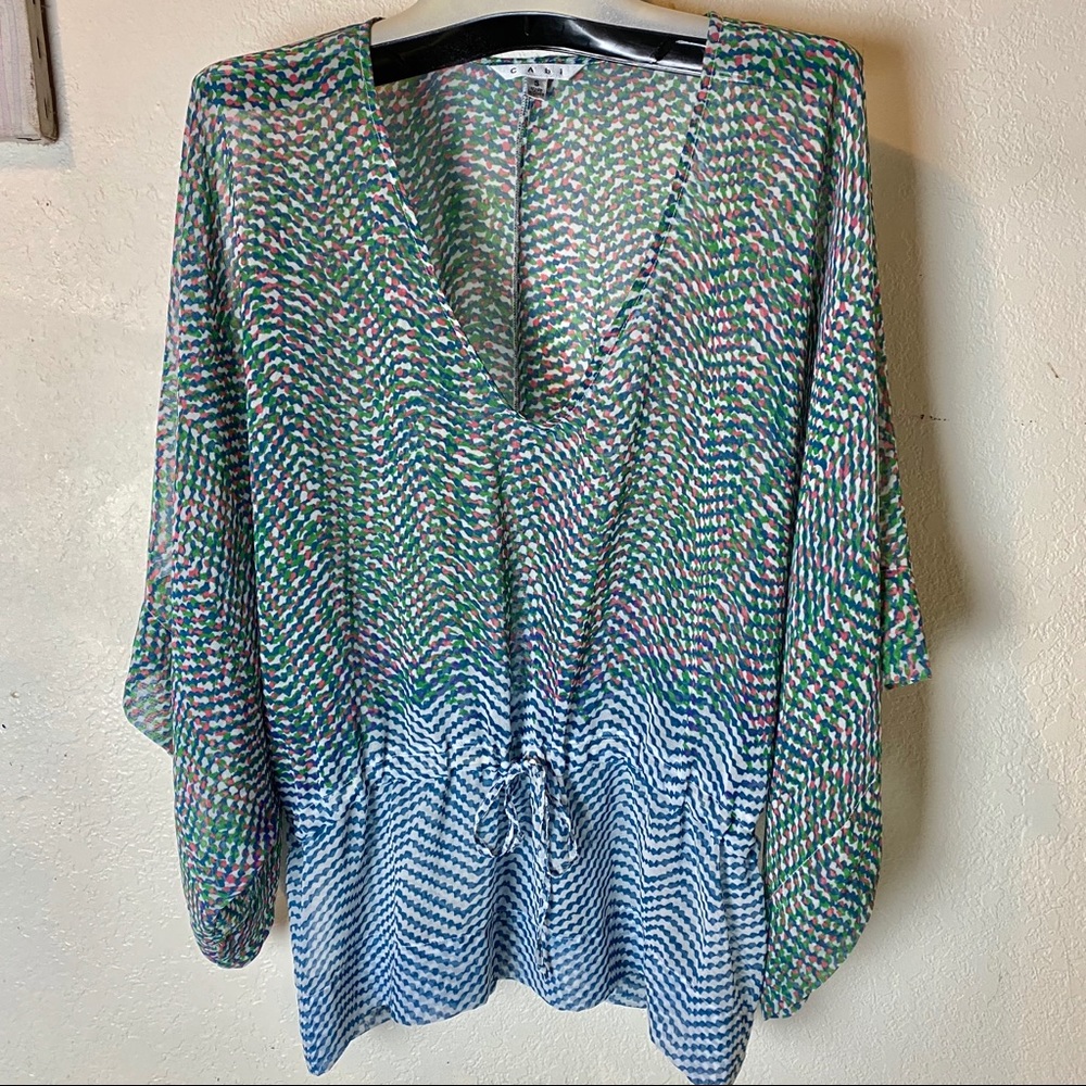 Kimono Blouse semi-sheer flowing sleeves Cabi Sm